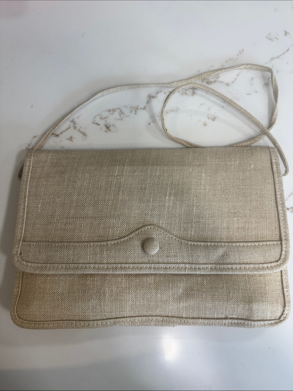 Vintage woven linen purse with Button Flap